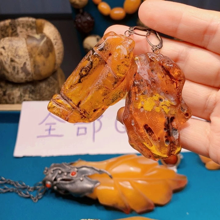 琥珀未镶嵌耳饰波兰设计款琥珀蜜蜡