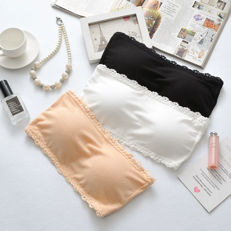 蕾丝无肩带抹胸裹胸打底防走光围胸带胸垫护胸聚拢小胸内衣女文胸