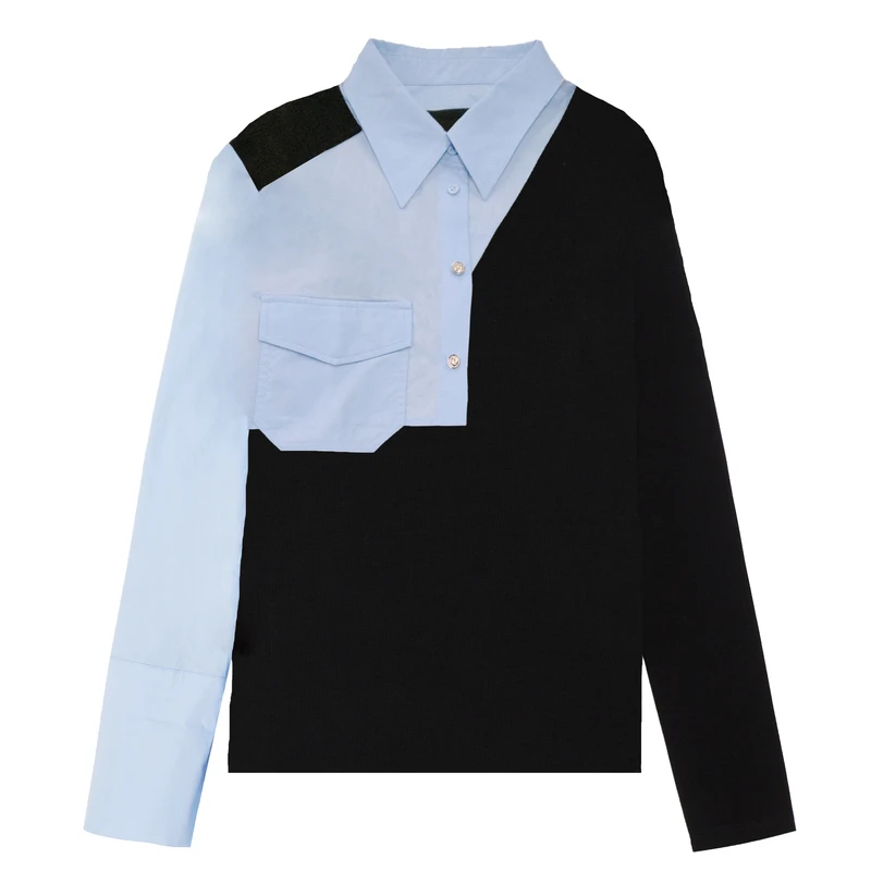 H·GENTEEL荷高 春新品风格款撞色拼接假两件上衣GUD11610682