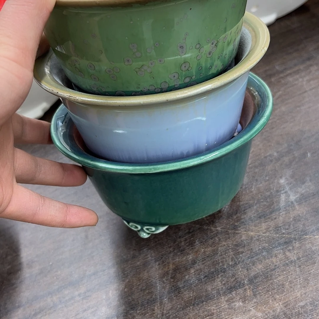 紫砂花盆1****9309号微瑕3个15/7.5cm小磨脚