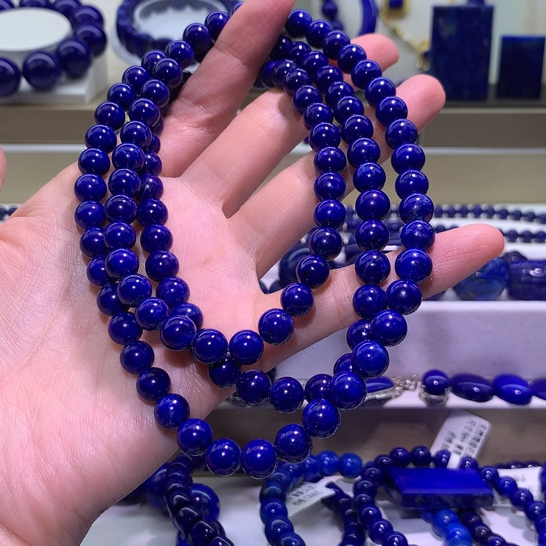 忘***语青金石未镶嵌天然原矿微金微白108珠8.3m