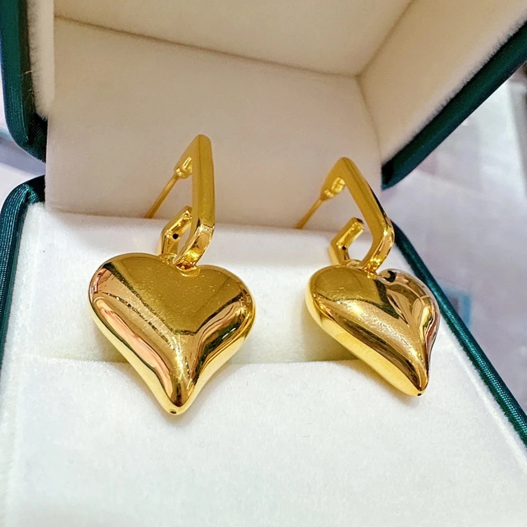 6036 足金5D无氢工艺 心尖尖胖爱心耳饰 大气时尚