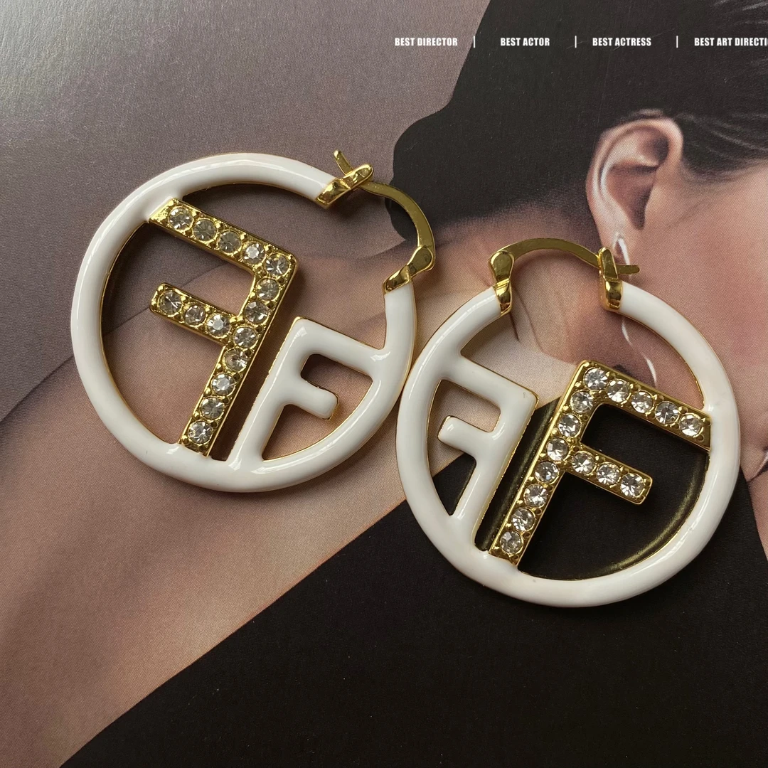 黄铜珐琅耳饰 轻奢小众百搭F字母手工滴釉耳圈02