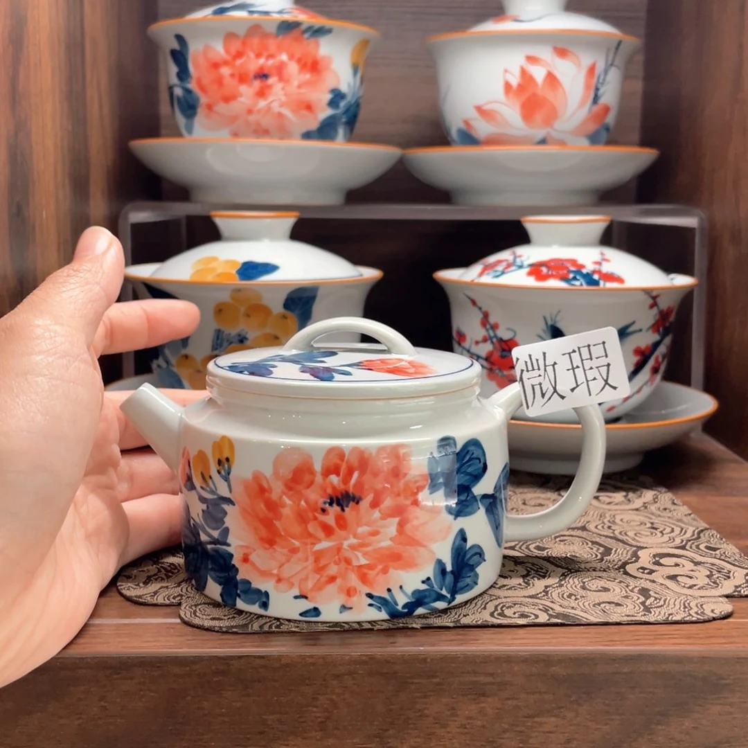 釉下手绘茶具微瑕