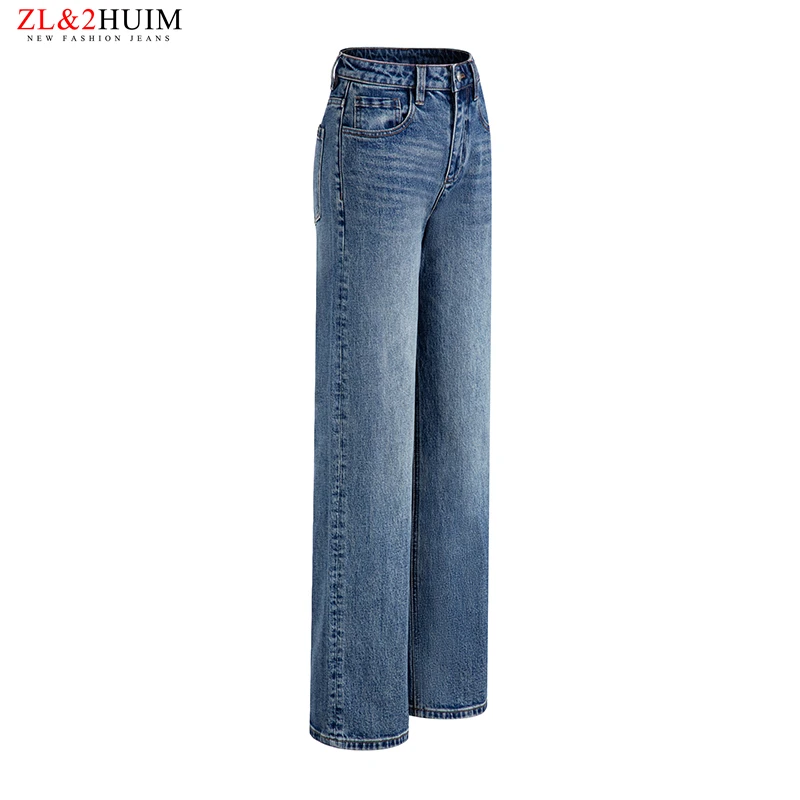 窄版直筒牛仔裤女高腰显瘦休闲弹力2025夏季新款宽松百搭牛仔蓝