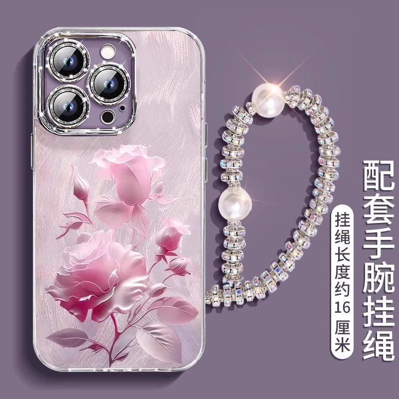 绽放玫瑰适用苹果16promax手机壳新款iPhone15pro高级感14pro女款