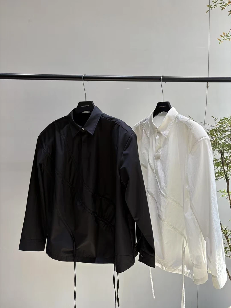 C81003 小众解构抽绳设计感衬衫薄款宽松高级感垫肩上衣