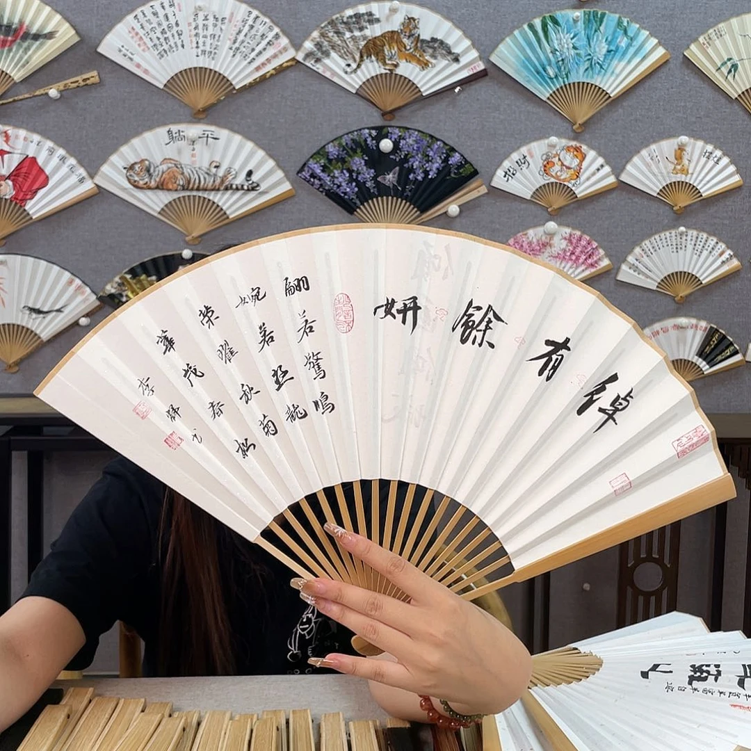 国画95寸玉竹-纯手绘-文玩扇骨（默认粘好）