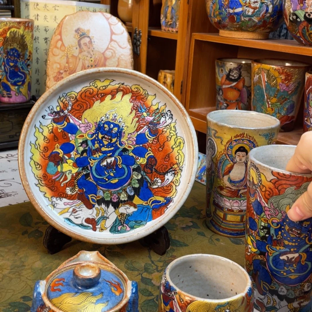 大黑天手工手绘志野壶承