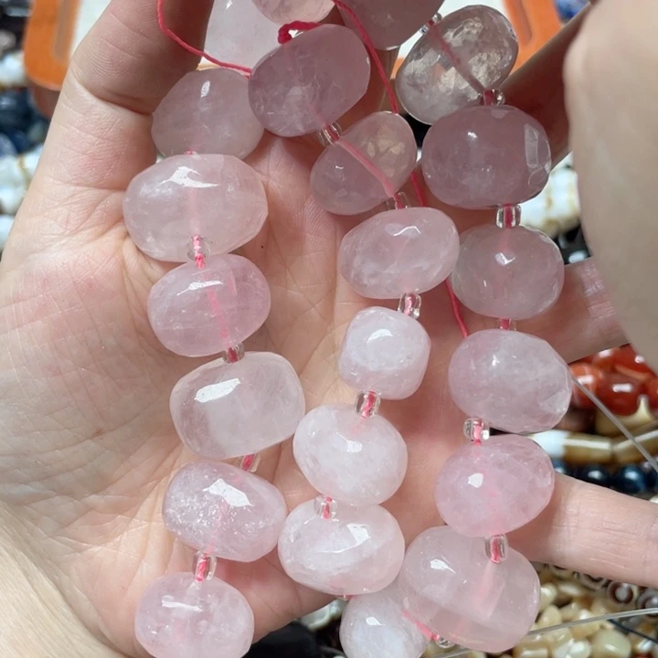玛瑙/玉髓合金珠宝半成品一条15x21m粉晶隔珠