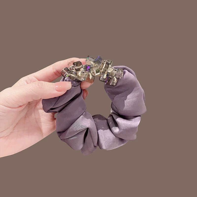 紫色方糖水晶缎面发圈2025新款大肠圈气质高级感头花丸子头发饰女