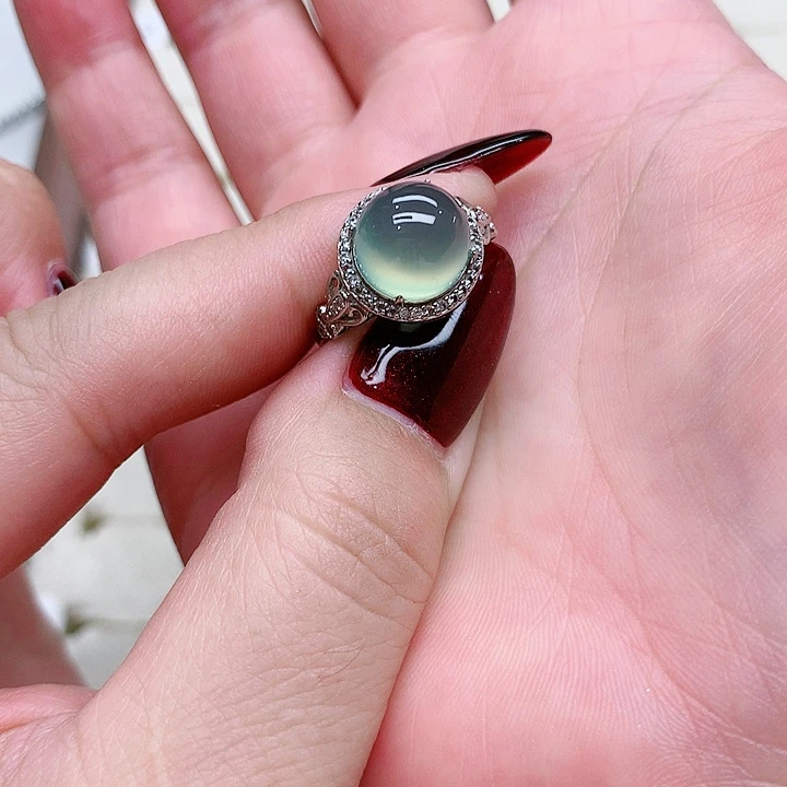 蛇纹石玉戒指银S925镶嵌涵****）