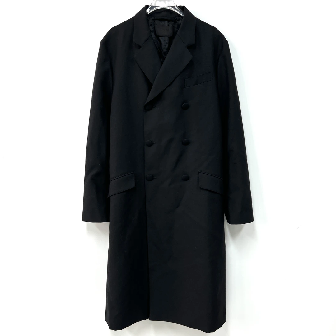 99新 Prada/普拉达 黑色长款双排扣腰带羊毛外套 46码/男款/0879/