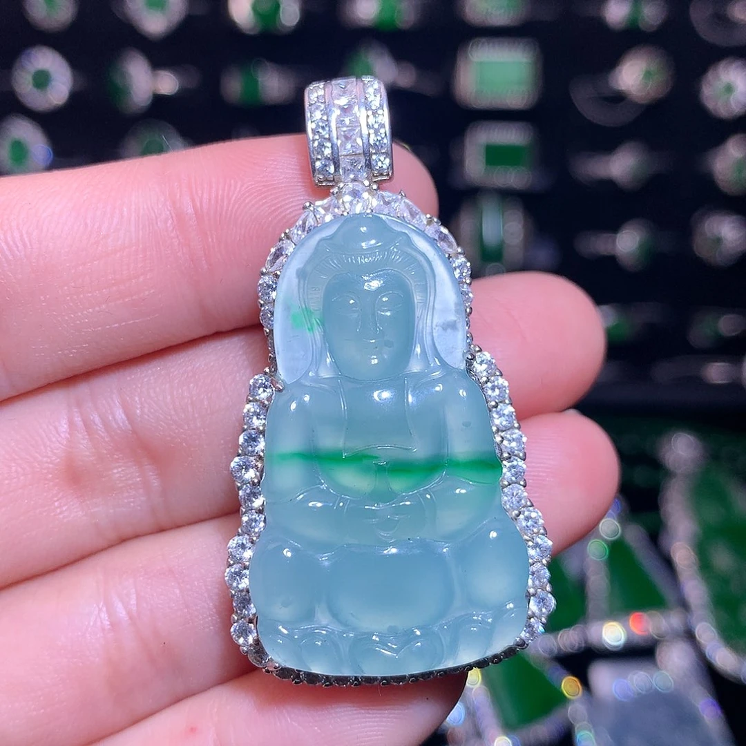 【闪购商品】翡翠银S925镶嵌吊坠(不含链)天然翡翠