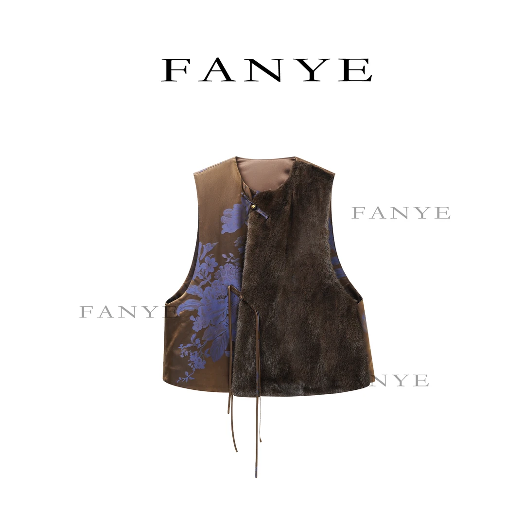 FANYE 2025冬季新款设计感国风提花拼接重工水貂马夹HZ5908