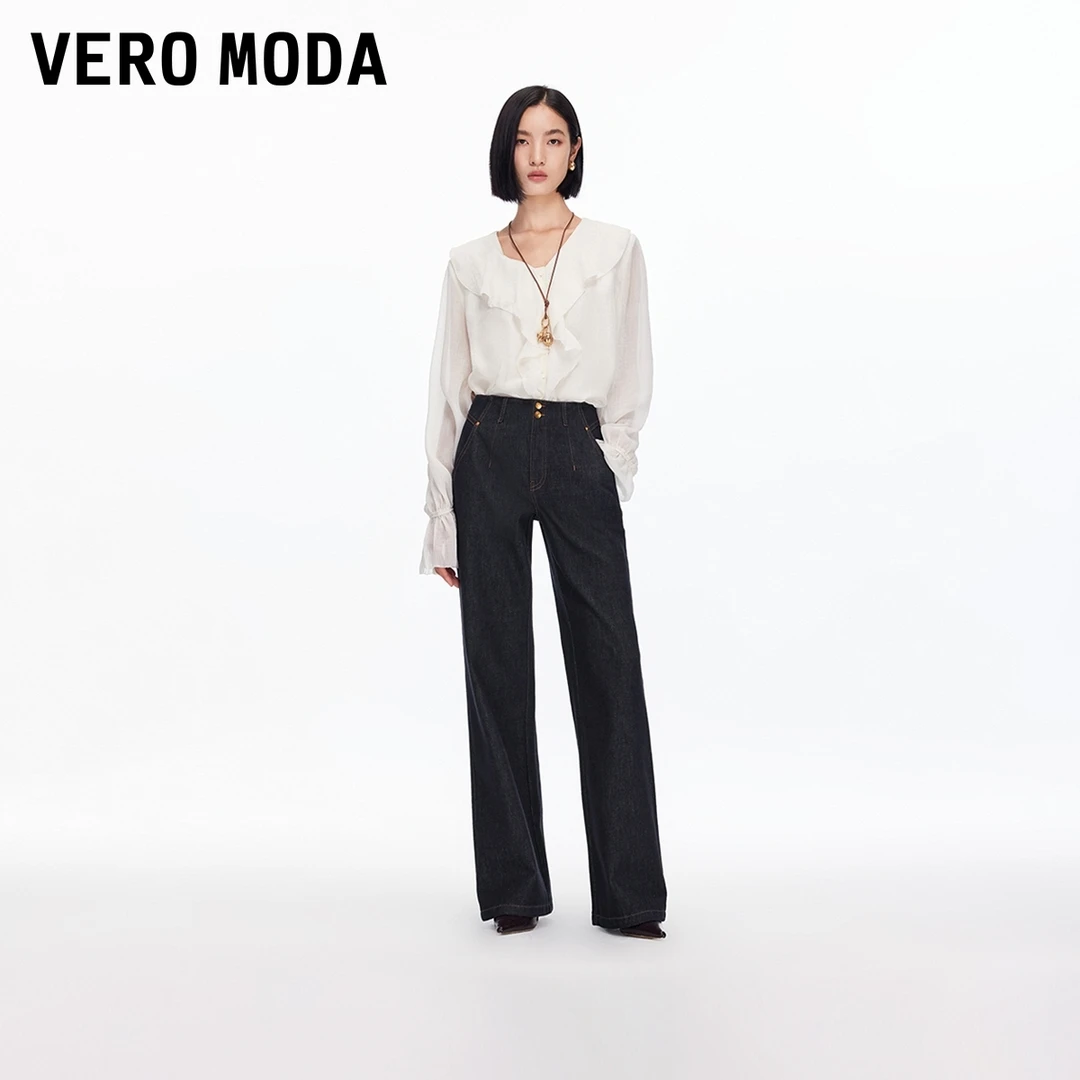 Vero Moda牛仔裤2025秋季新款含棉撞色明线复古直筒裤高腰高级感