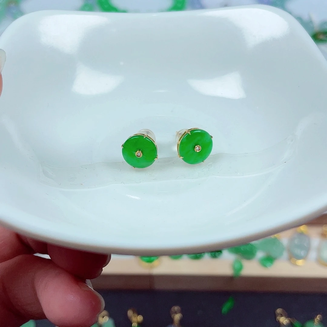 翡翠18K金镶嵌手链天然缅甸翡翠A货卡8.8