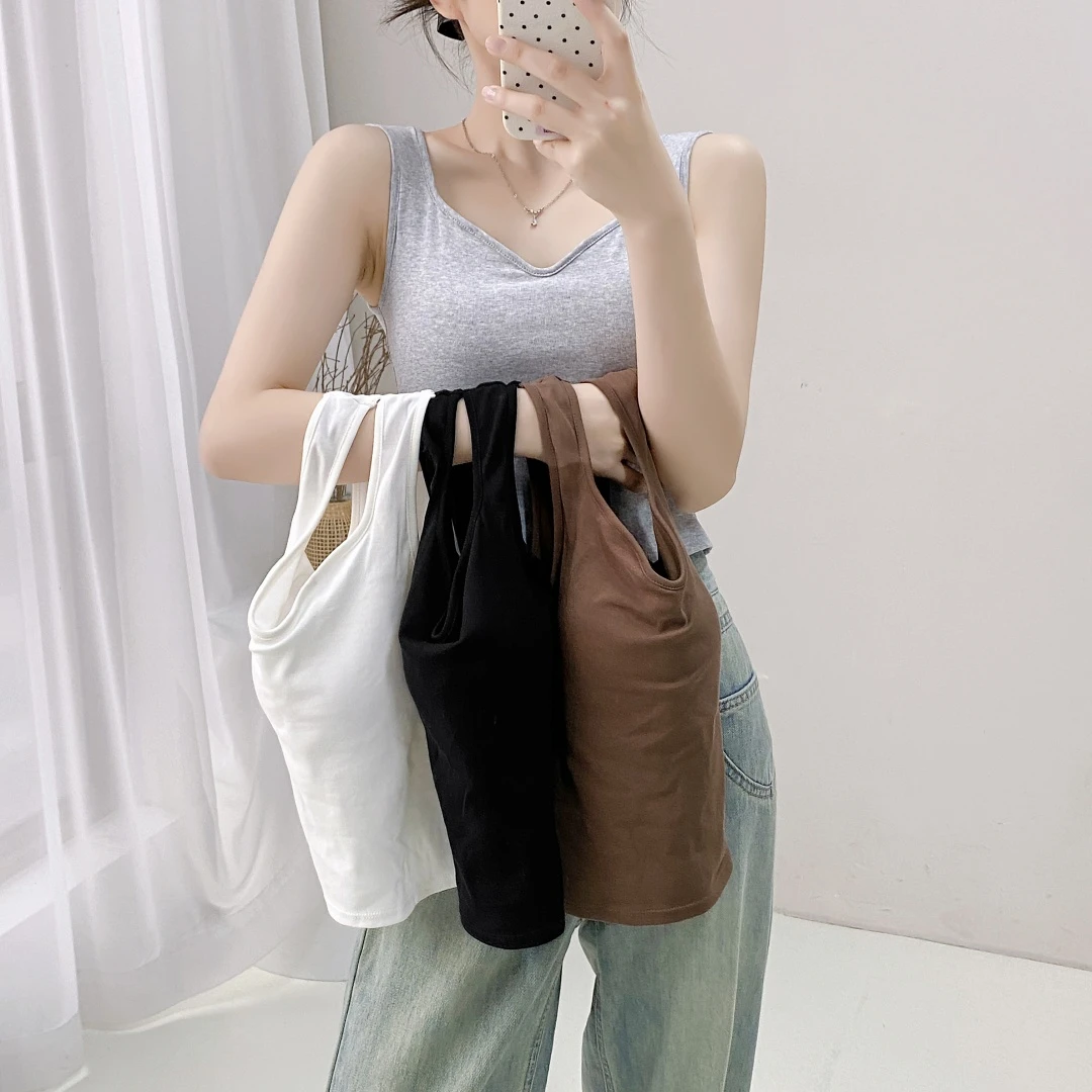 新款宽肩背心女纯欲无袖上衣时尚美背内衣带胸垫内搭外穿打底