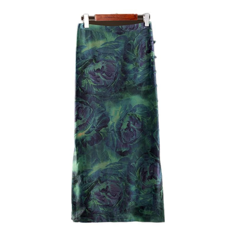 【烁霞】重缎印花中式国风修身时尚百搭气质包臀半身裙50603