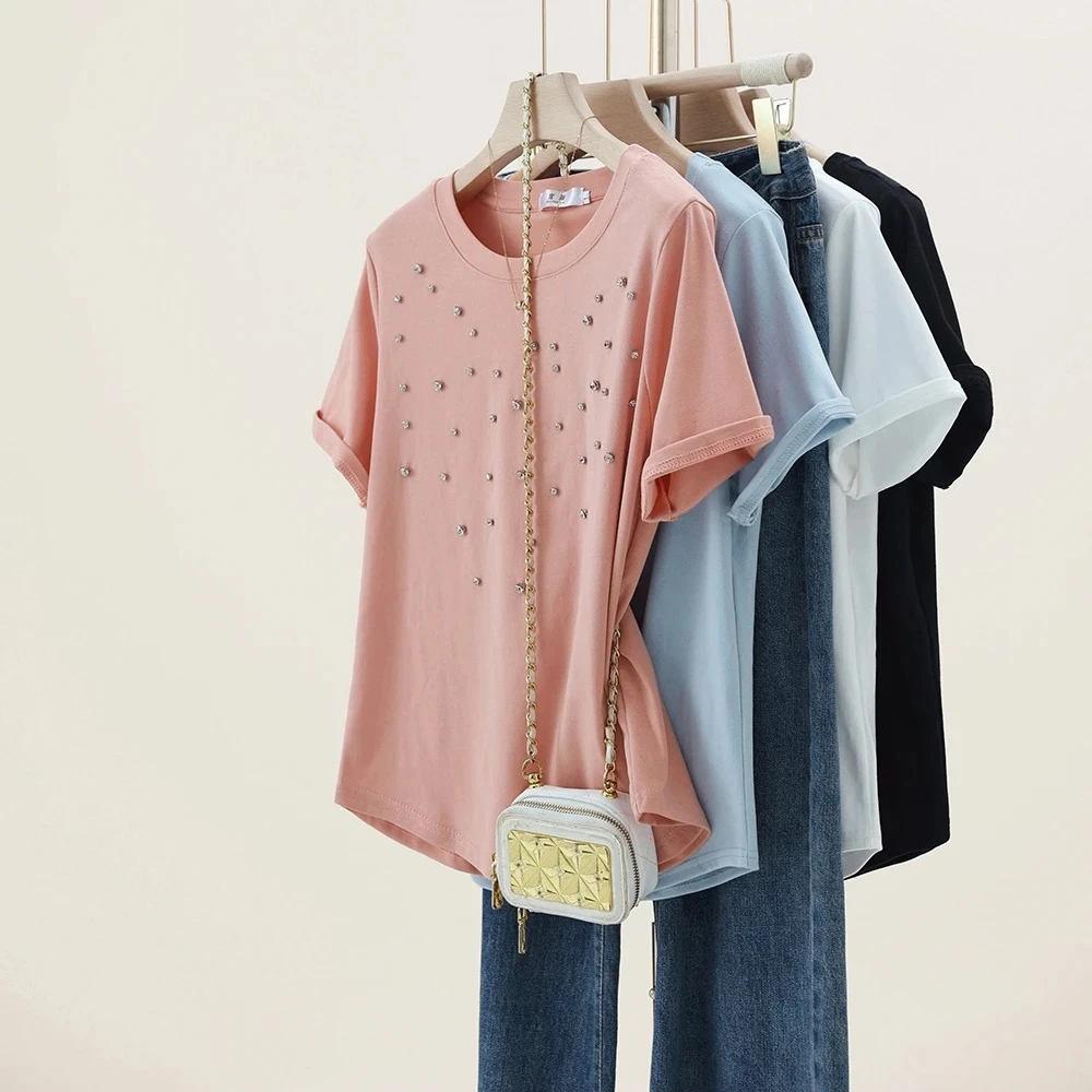 大码女款胖妹妹显瘦正肩T恤女夏季2025年新洋气高档百搭上衣1115