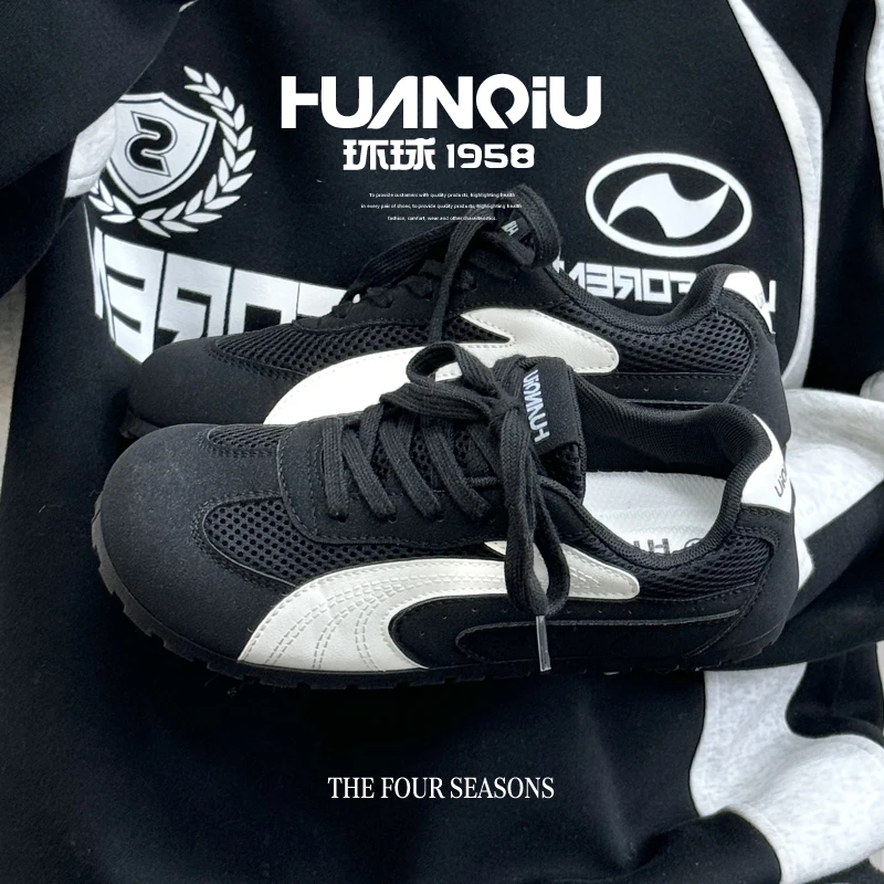 环球黑色赛车鞋女款2025新款夏季百搭小众设计感透气休闲德训鞋潮
