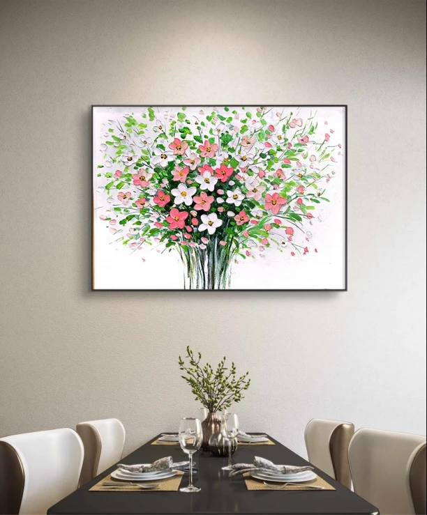 《花开富贵》沙发背景墙装饰画现代奶油风玄关挂画餐厅