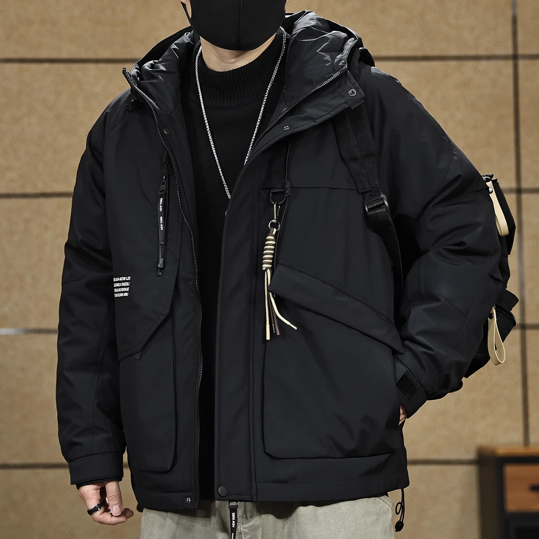 美式鸭绒连帽男士冲锋羽绒服冬季加厚保暖防风复古工装夹克外套男