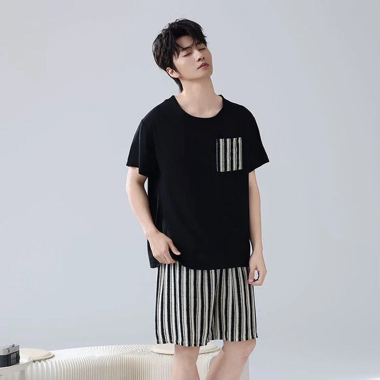 男士棉绸睡衣套装夏季薄款短袖短裤宽松大码人造棉可外穿家居服
