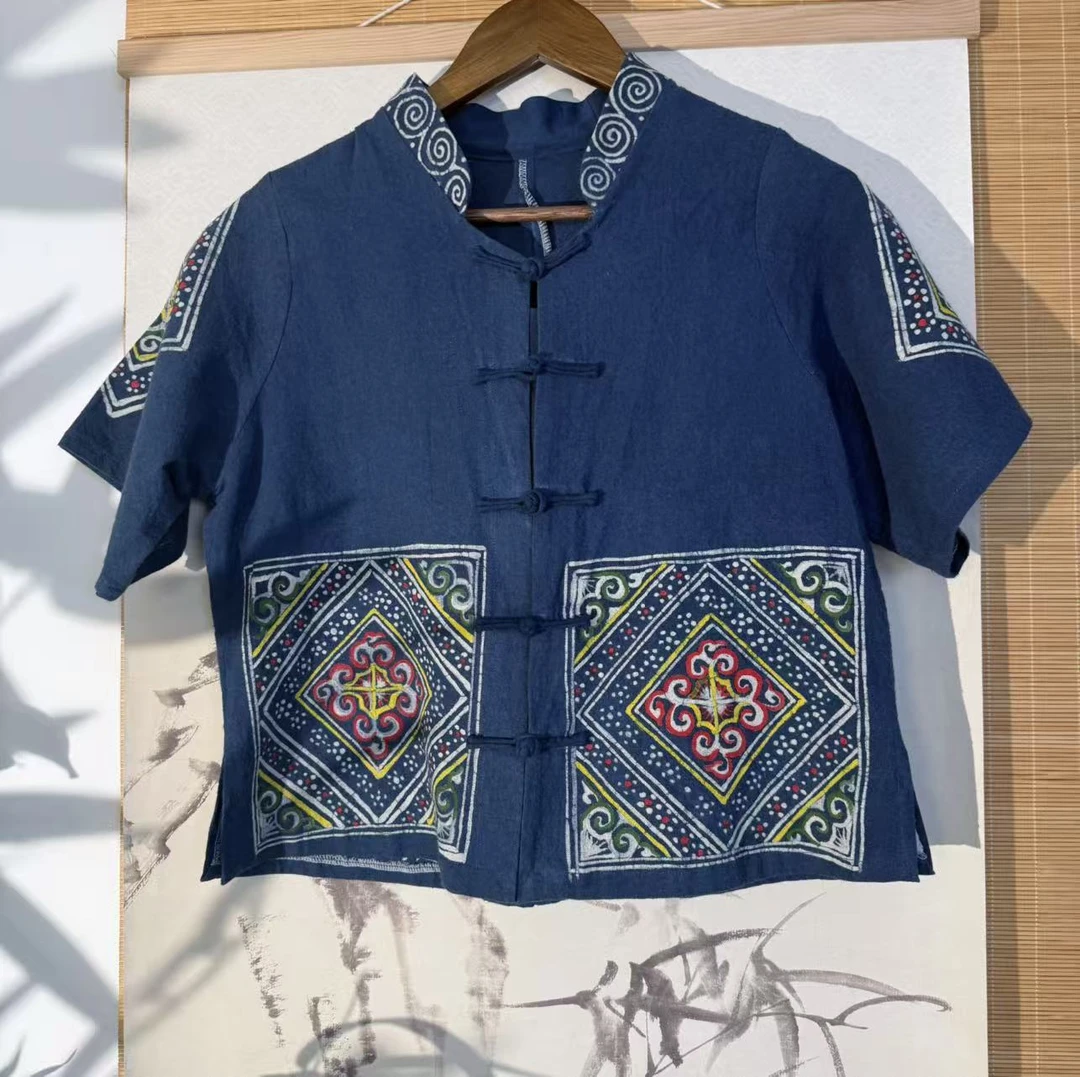 【非遗手工服饰】民族风宽松型短袖蜡染彩蜡上衣