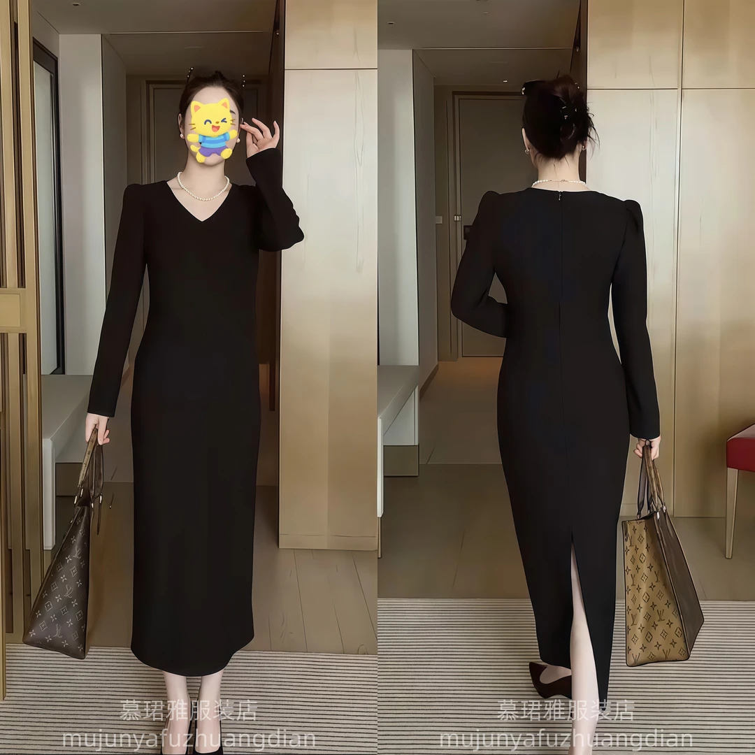 2025女新款弹力长袖显瘦洋气连衣裙