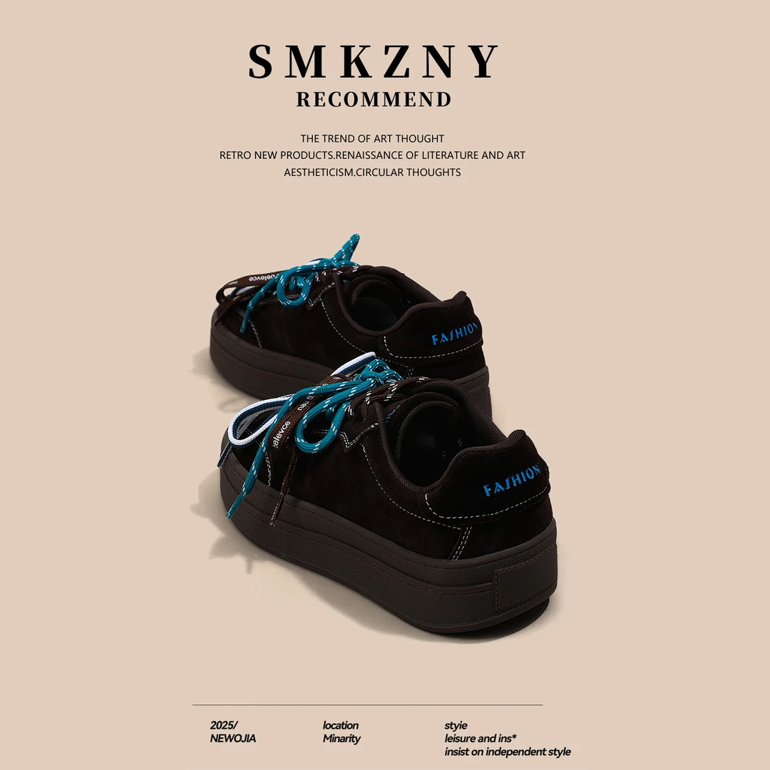 棕色真皮复古德训鞋女款2025秋季新款百搭时尚双系带运动休闲板鞋