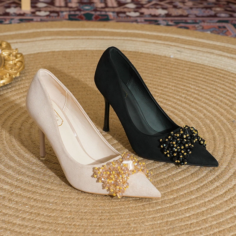 sufeifei/苏妃妃琥珀流光优雅新款细跟高跟鞋水钻蝴蝶结单鞋A309