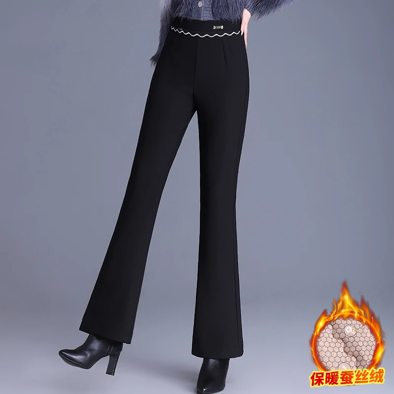 冬季加厚保暖棉裤百搭显瘦中年妈妈裤喇叭裤窄版阔腿裤外穿女裤子