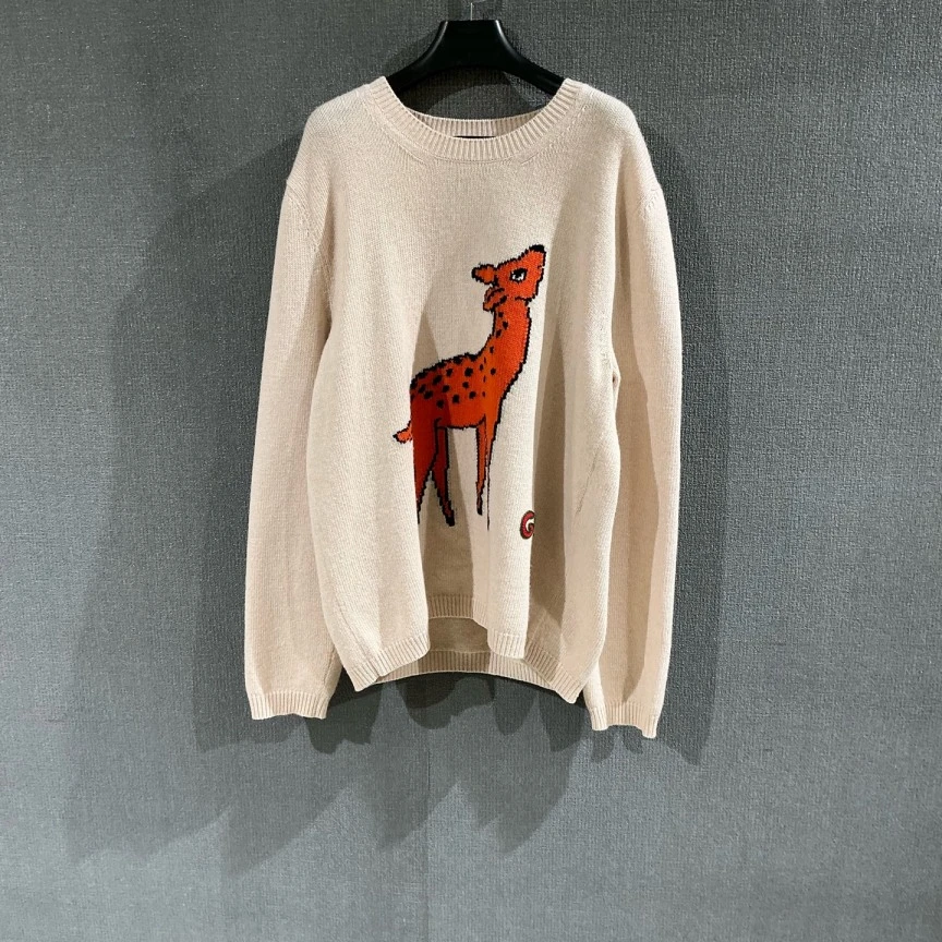 99新 GUCCI/古驰 （pm）小鹿羊毛针织毛衣 XXL码/1843