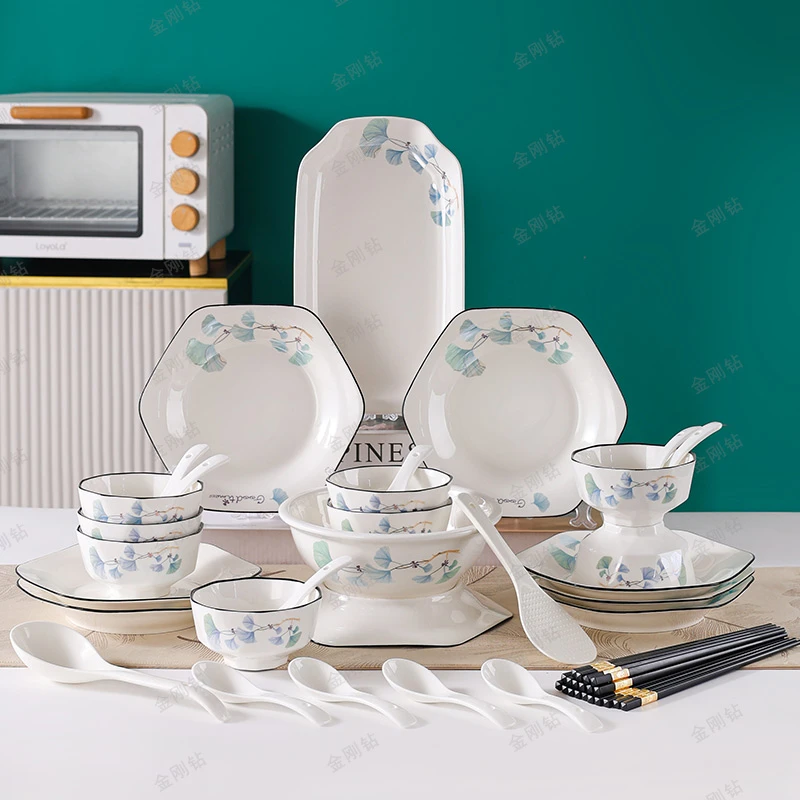 金刚钻【工厂直发】D美好时光新六角盘40件套合金筷陶瓷餐具套装