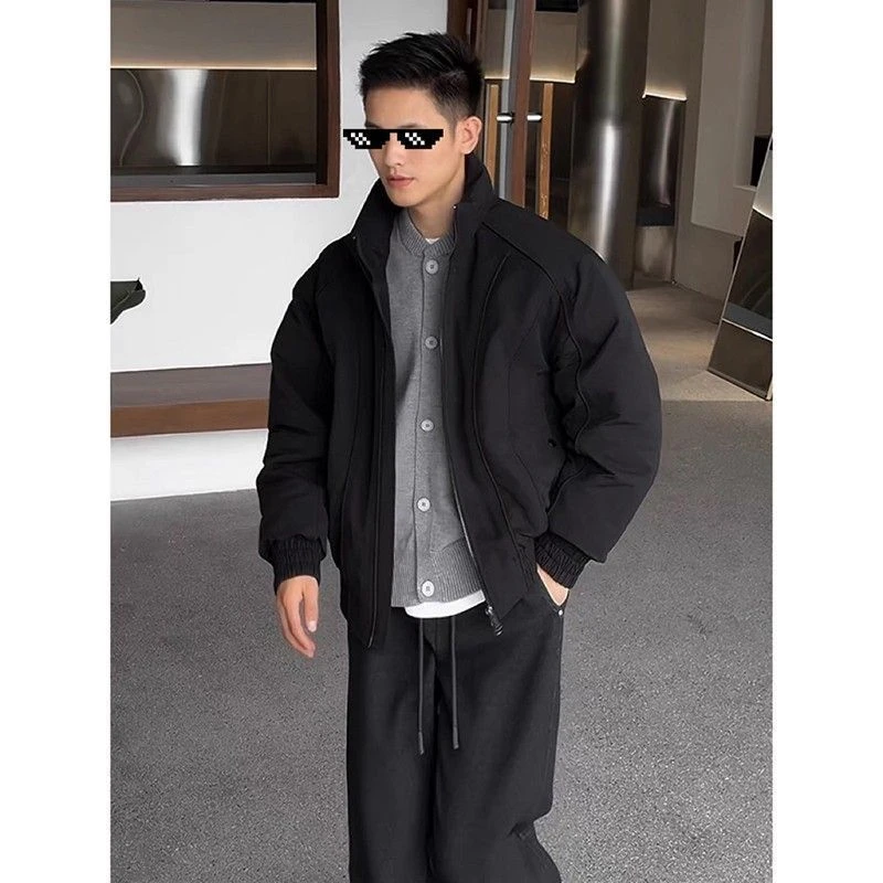 男士短款羽绒服2025冬季宽松加厚白鸭绒夹克外套纯色简约羽绒服潮