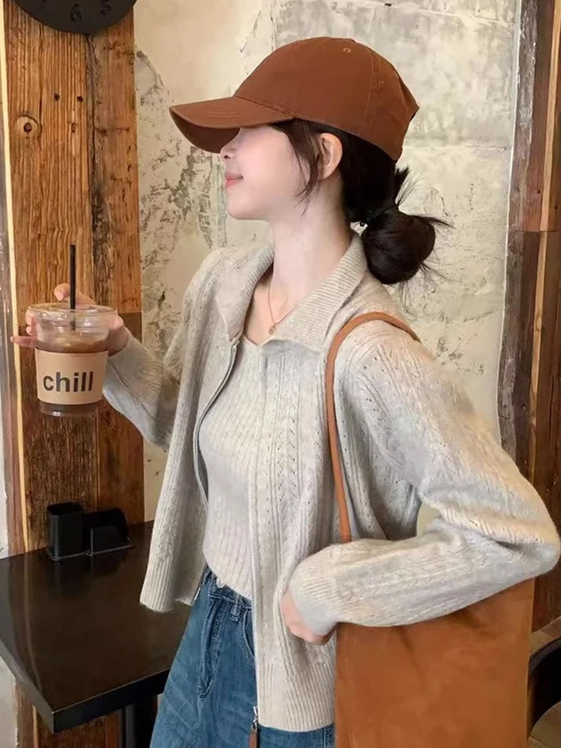 小香风针织衫套装上衣女2025新款秋季休闲毛衣外套吊带背心两件套