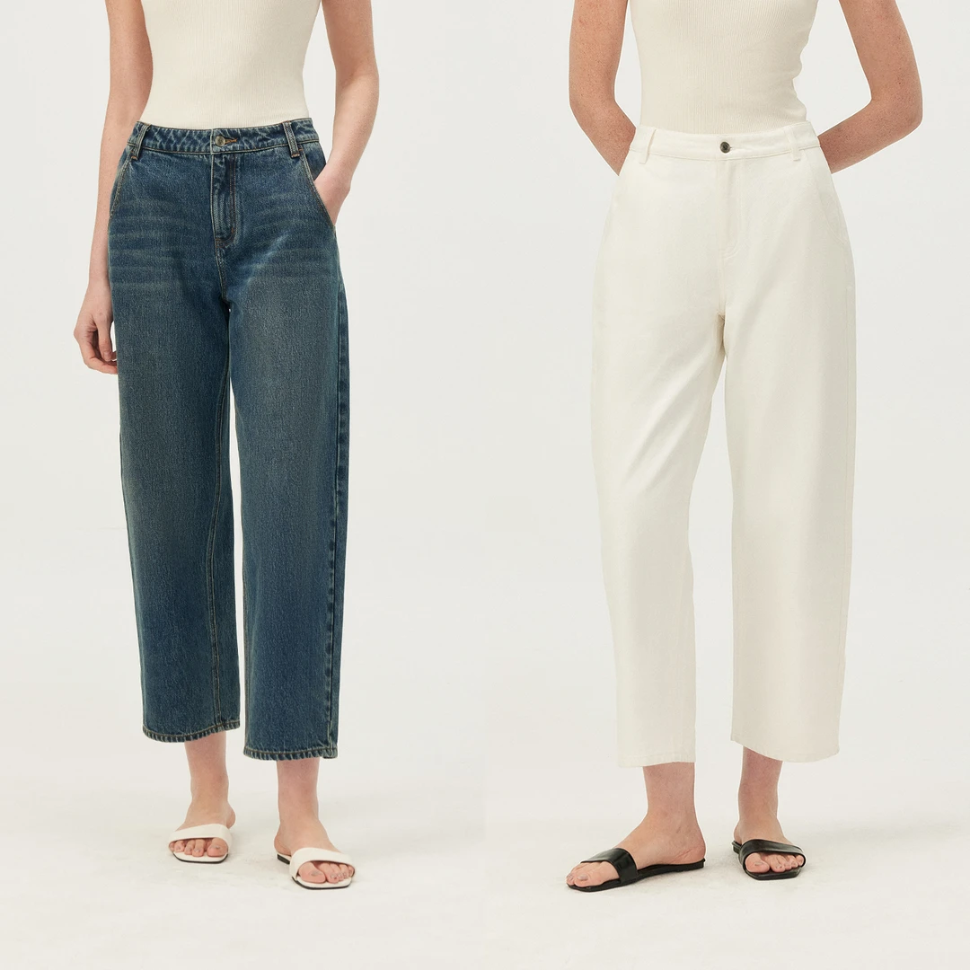 MARIUS土耳其轻奢软糯滑爽棉白色牛仔裤微锥型显瘦九分奶奶裤