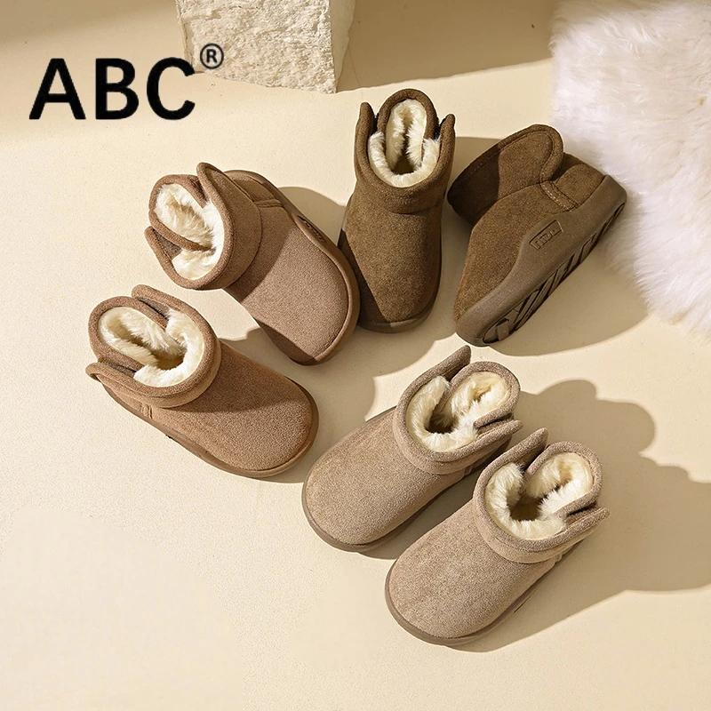 ABC儿童雪地靴女冬季魔术贴宝宝鞋男棉靴秋冬软底平跟少女风加厚