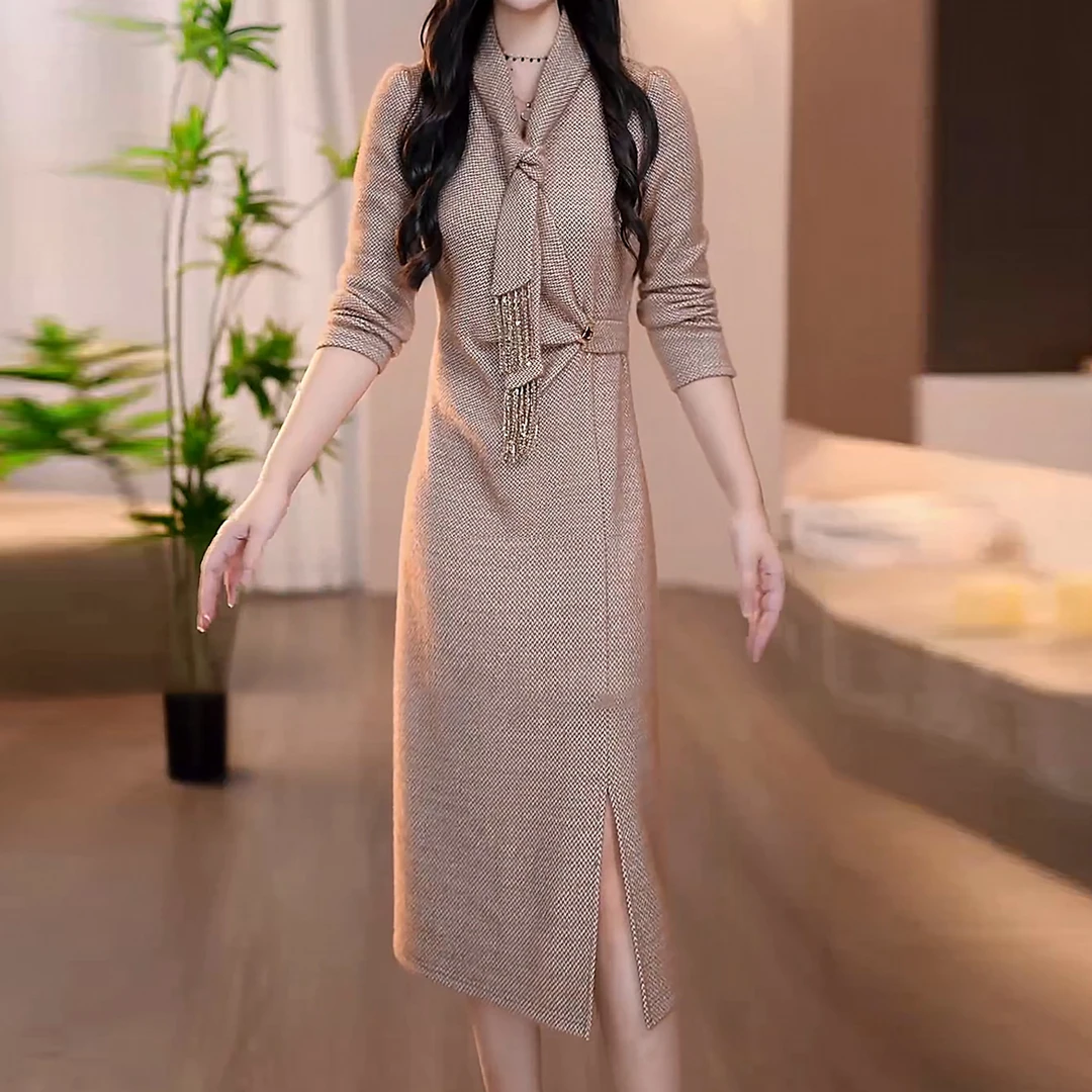 女装连衣裙时尚加厚2025秋冬新款修身显瘦气质修身中长款女士裙子