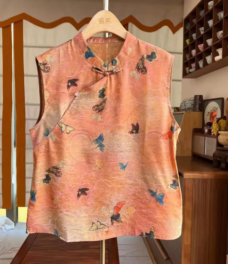 【锦蝶】国风新中式浮光锦薄款透气短袖无袖小衫显瘦百搭863