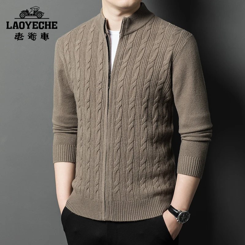 《100%纯羊毛衫》老爷车2024冬季全羊毛开衫提花圆领毛衣时尚打底衫