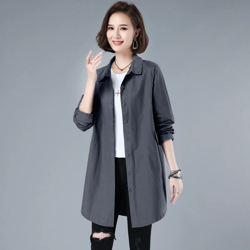 衬衫外套女式2025年春装新款中长款宽松大码休闲衬衣时尚纯棉上衣
