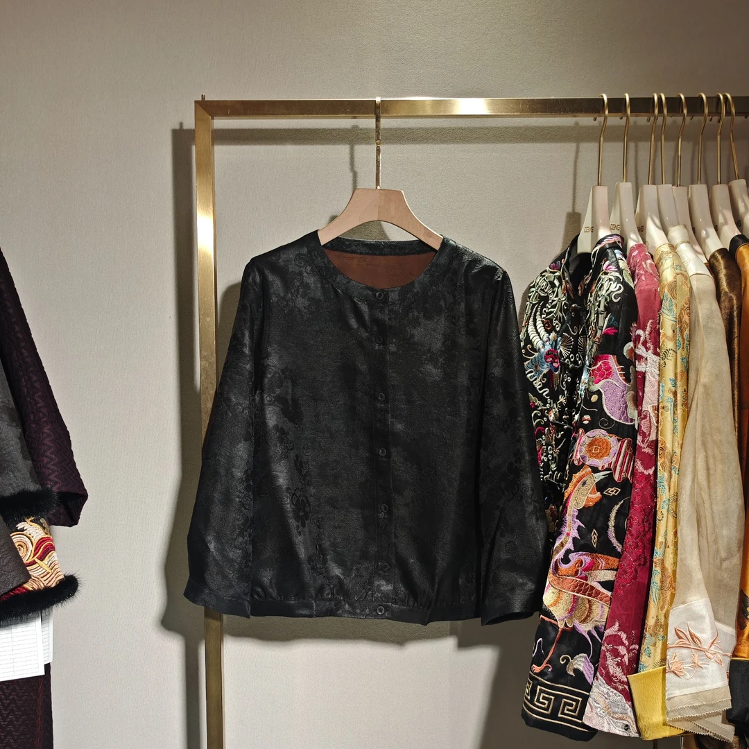 凤婵·原创 新中式国风提花时尚减龄香云纱裤子上衣25181