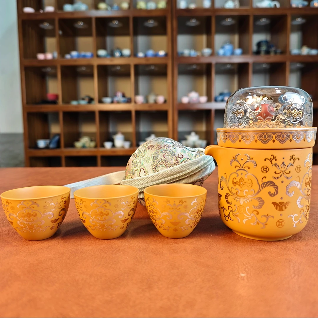 黄段泥珐琅一壶四杯1202