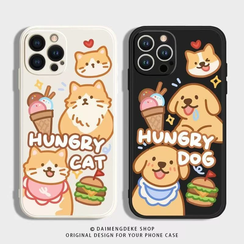 汉堡猫猫狗狗适用于苹果16/15/13Pro魔方手机壳iPhone11防摔可爱