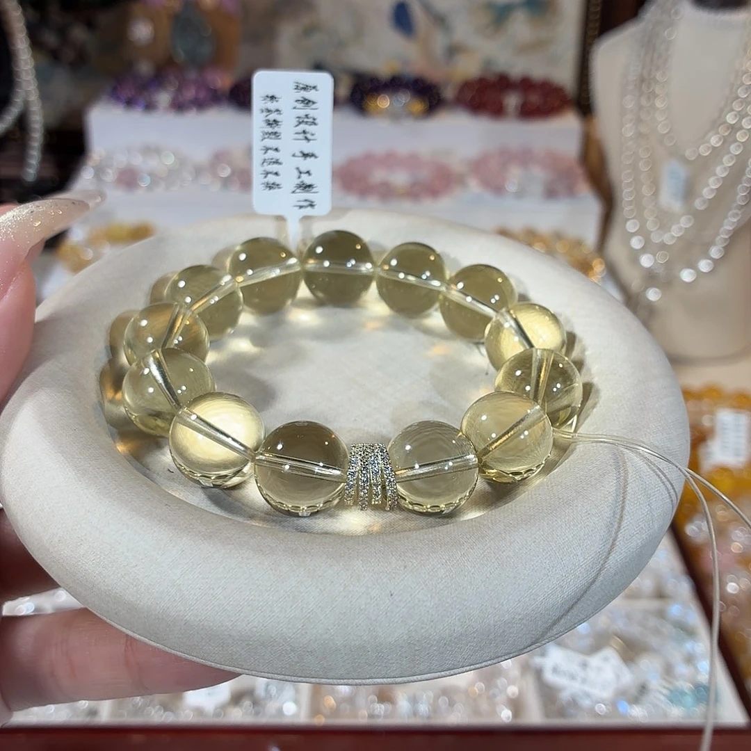 水晶手串未镶嵌净体斯里兰卡黄水手串15+