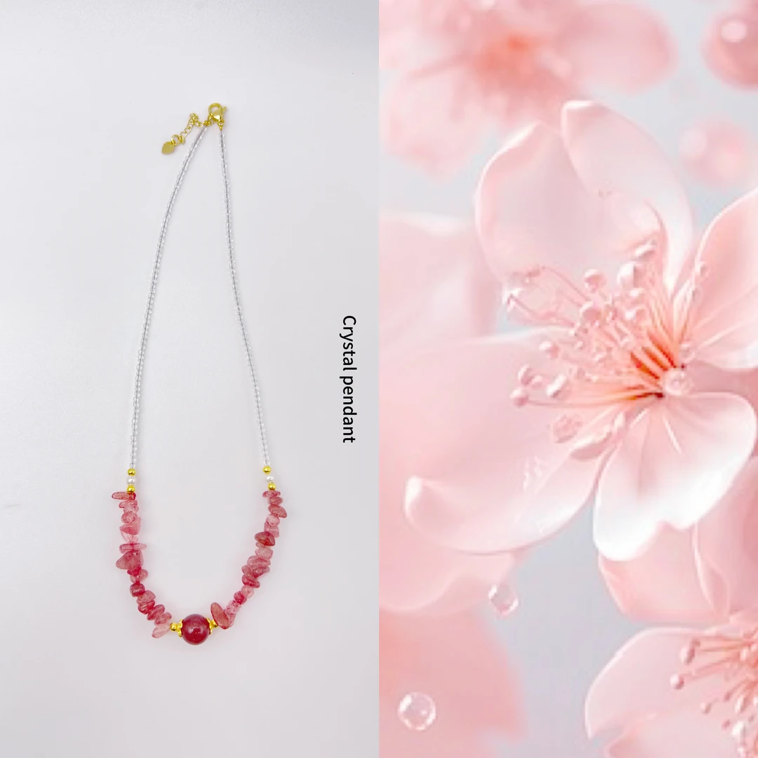 cyc11-天然草莓晶碎石锁骨链夏日百搭多样性发其一