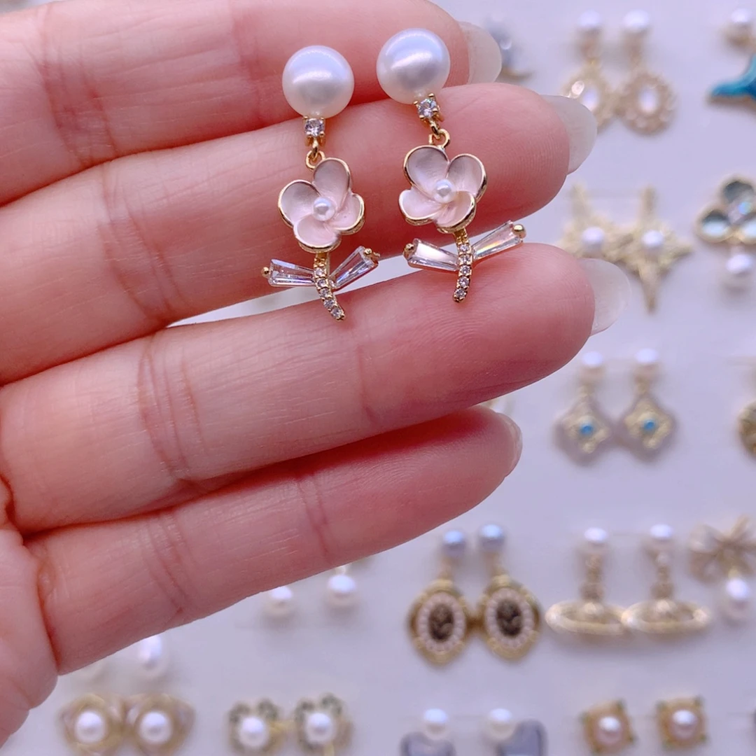 合金淡水珍珠耳饰