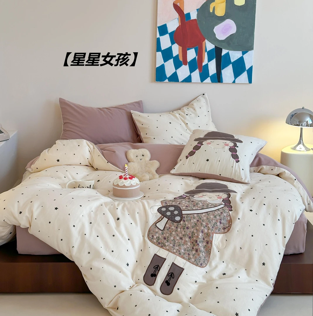 【沐梵家居】定制款！超柔全棉双层纱印花贴布绣款四件套——蝴蝶结